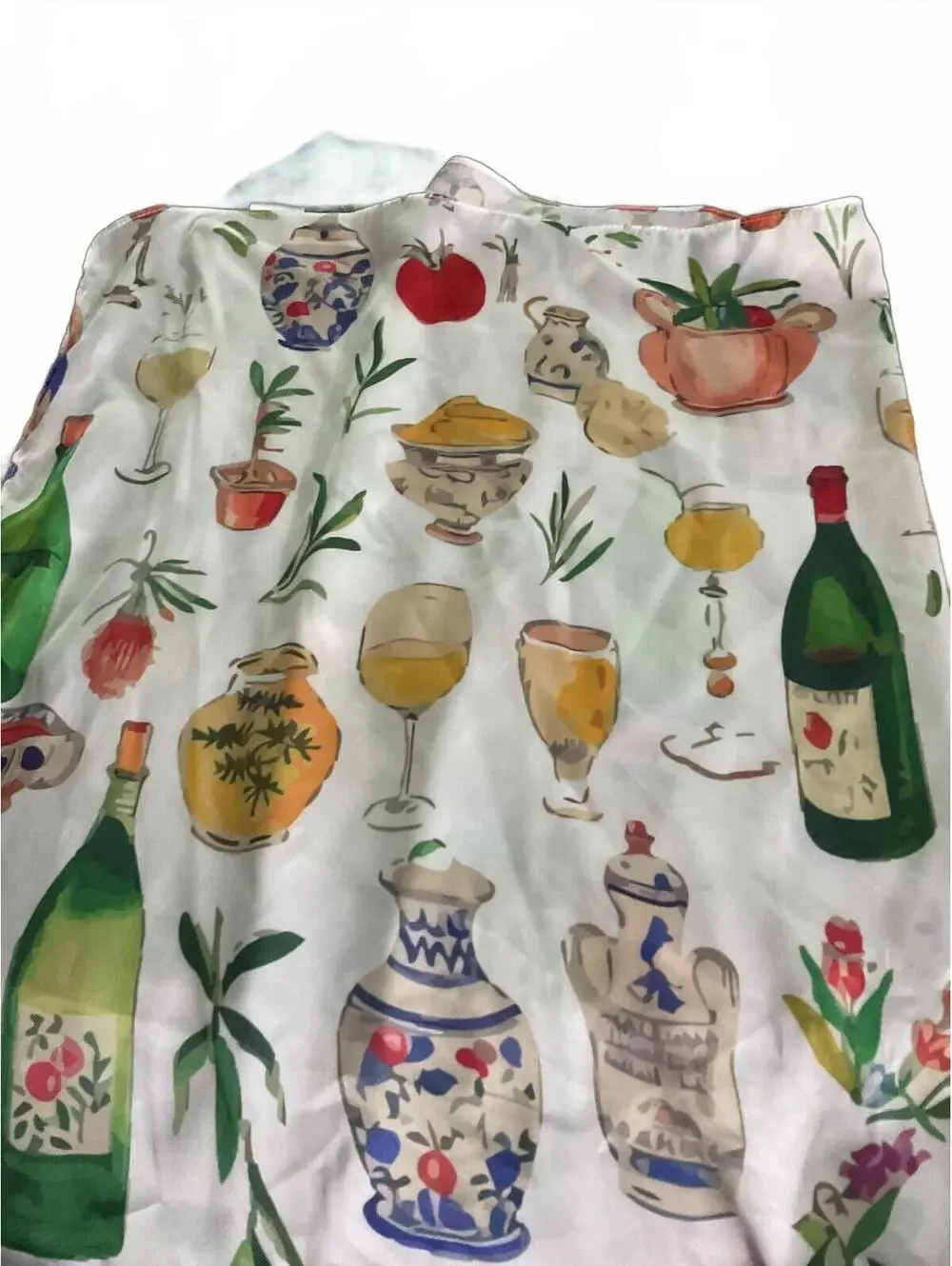 Colorful Vase, Wine Bottle, Vegtable Plant Print Scarf
